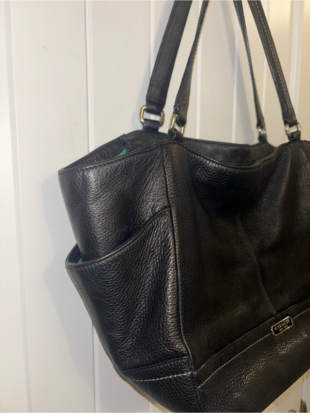 Coach Black Leather Carrie Tote Purse Bag With Pockets - Picture 5 of 16